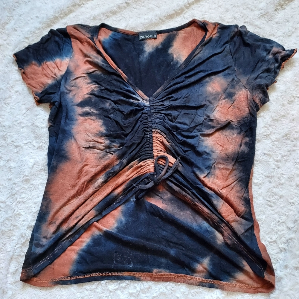 Zenobia Stretch Rouched Tie-dye top XL Moody Dark Goth Biker Grunge